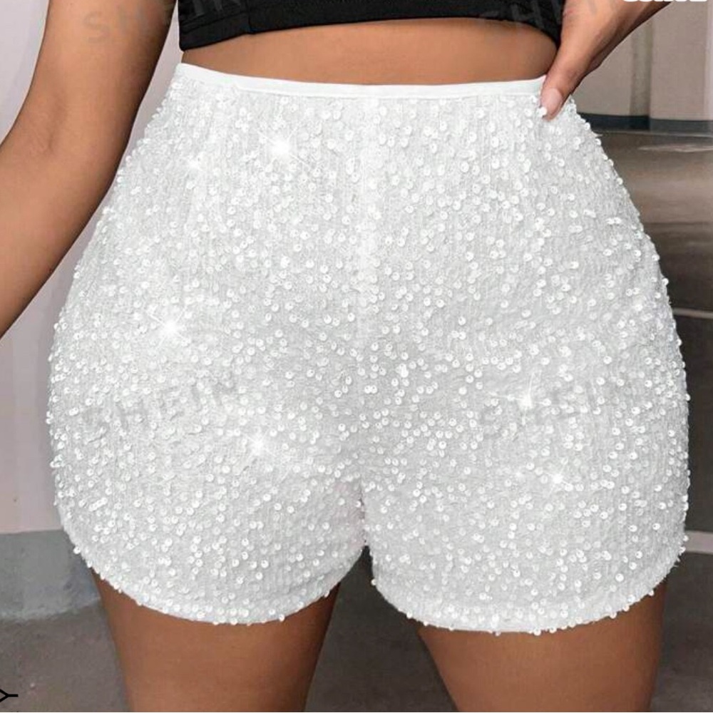 Sparkly White High Waist Shorts
